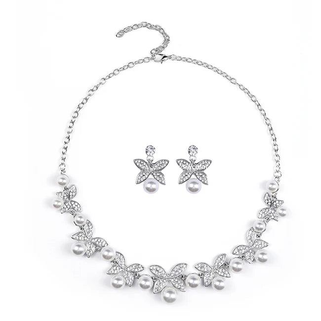 2025 Luxury Pearl Jewelry Set Exquisite Silver Plated Rhinestone Necklace & Earring for Weddings & Gifts