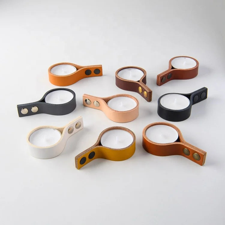 Wholesale Wedding Candle Holders Table Decorations Custom Home Mini Cover Portavelas Leather Candle Holder for Tealight Candle