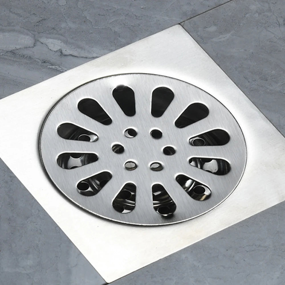 Factory Price Popular Square Polished Silver 4-inches Floor Trap 304 Stainless Steel Shower Strainer Bathroom Floor Trap Drain
