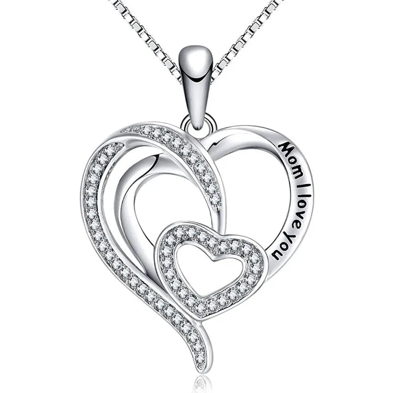 CAOSHI Luxury Trendy Women Heart Necklace Anniversary Wedding Mother's Day Gift Mom Silver Plated Necklace Jewelry Drop Necklace