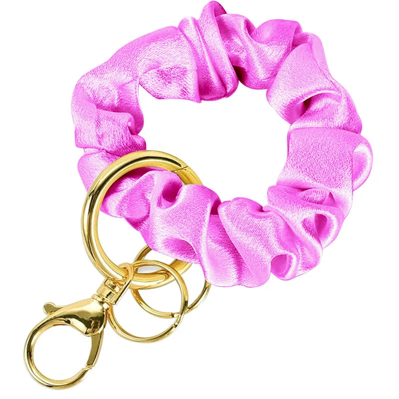 Adjustable Elastic Wrist Strap Scrunchies Keychain AdornmentWomen Key Chains Fashion Keyrings Charm Keychain PU Leather Keychain