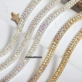 Wholesale Gold/Silver Bottom Chains 3 Rows Crystal Rhinestone Pattern for Clothing Accessories Shoes Bag Decoration Made Glass