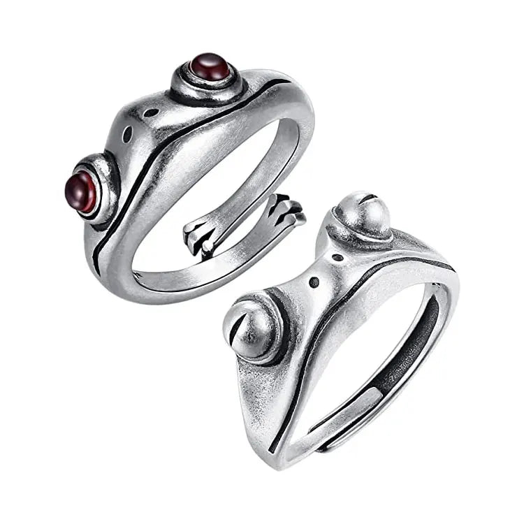 Wholesale Artistic Design Retro Silver Ring Jewelry Personalized Creative Adjustable Red Big Eyes Frog Rings for Women Men