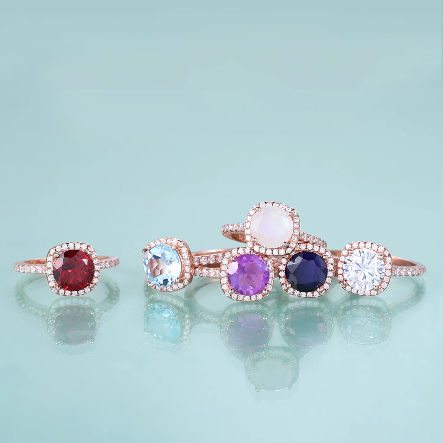 KH078 Abiding Fine Jewelry Manufacturer Square Halo Round 5mm Gemstone 925 Sterling Silver Rings Wholesale Bulk