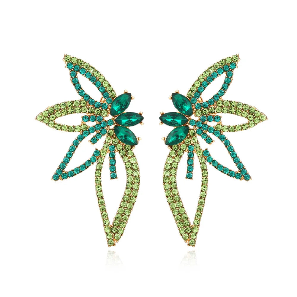 Friend Gift Jewelry Advanced Geometric Openwork Stud Earrings Light Luxury Diamond Leaves Earrings for Women Girls