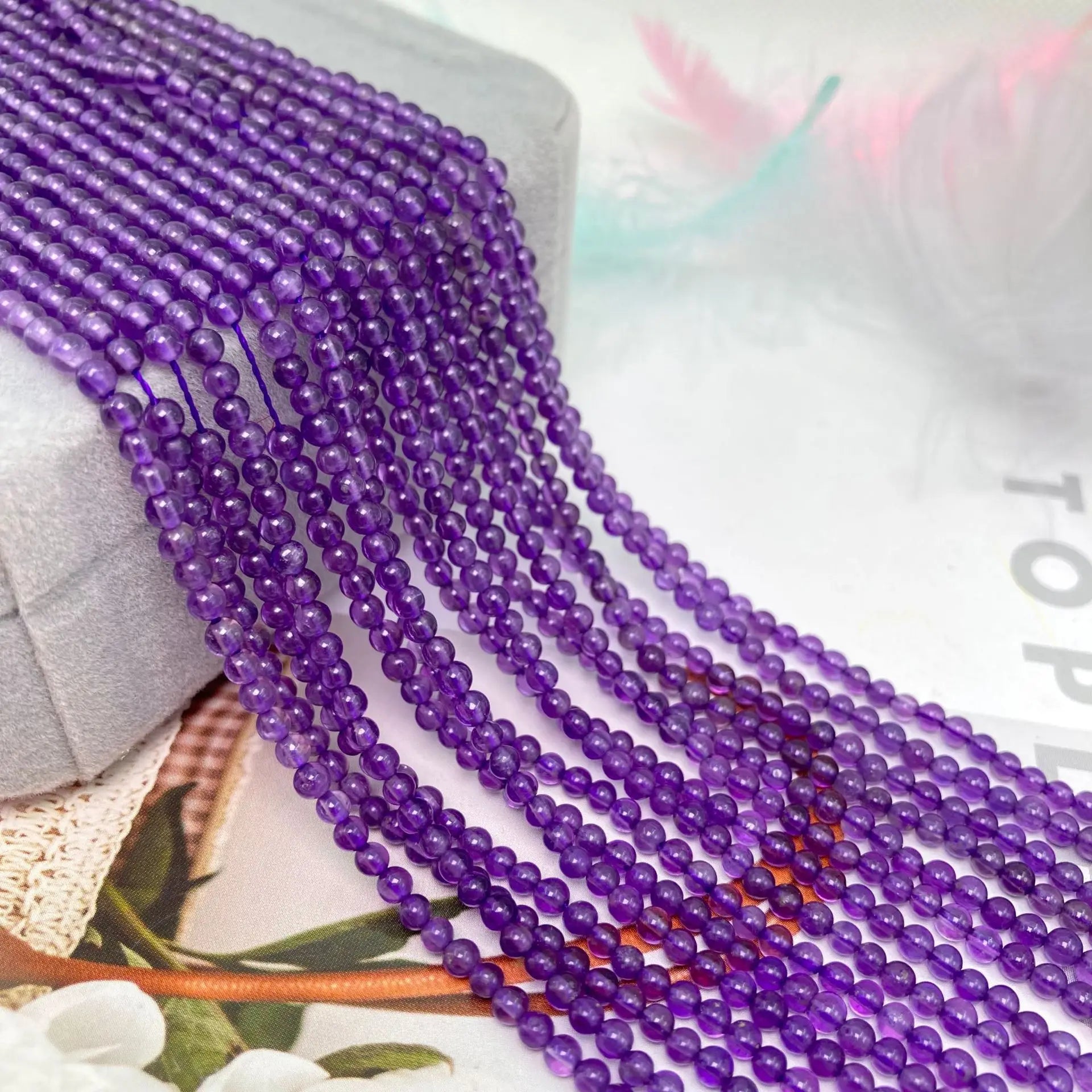 Nuoli Natural Amethyst Crystal String Necklace 4Mm/6Mm/8Mm/10Mm Round Beads Loose Gemstones for Diy Jewelry Marking