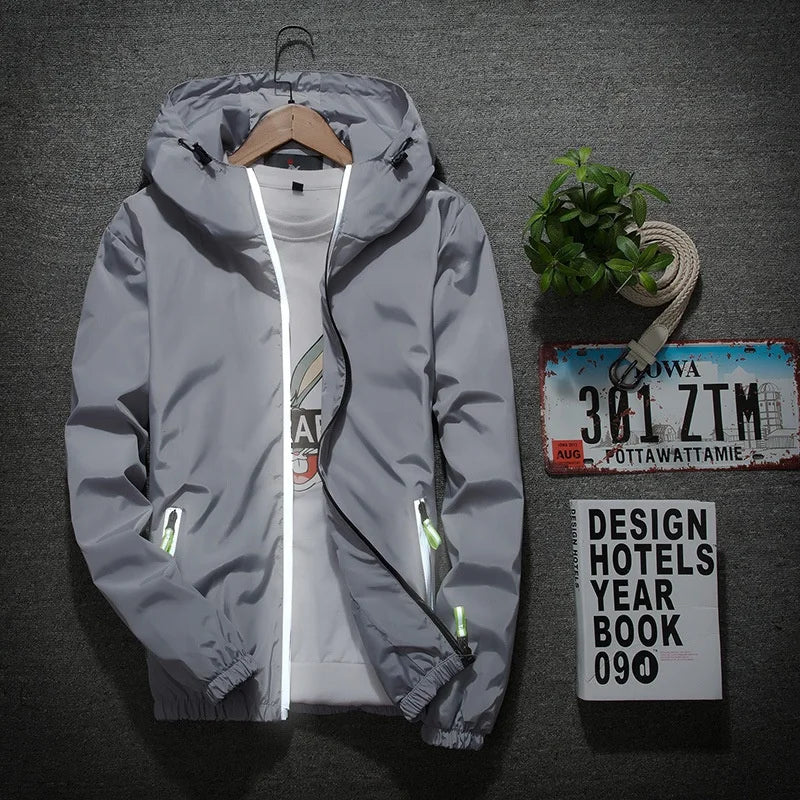 2025 Factory Hot Sale Black Reflective Jacket Plus Size Wind Breaker Waterproof Sports Jacket Custom Men's Jackets Custom Logo