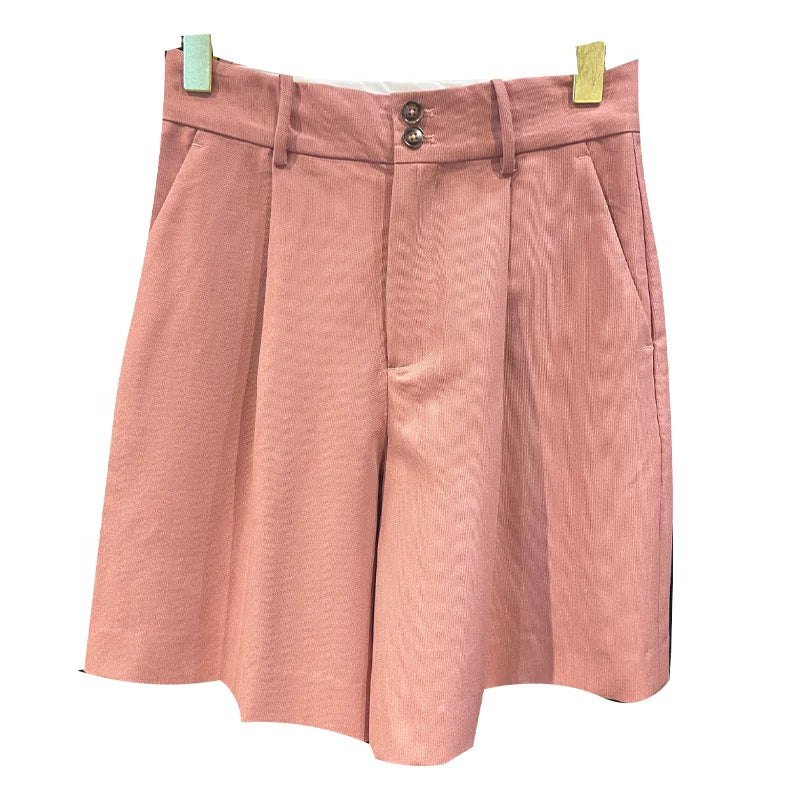Women's High Waist Satin Shorts Tailored Formal Style Zipper Button Pattern Polyester Plain Dyed Color Pockets Included