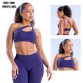 Custom Logo Seamless One Shoulder Sports Bra Women Asymmetric Open Back Adjustable Strap Padded Yoga Gym Bra