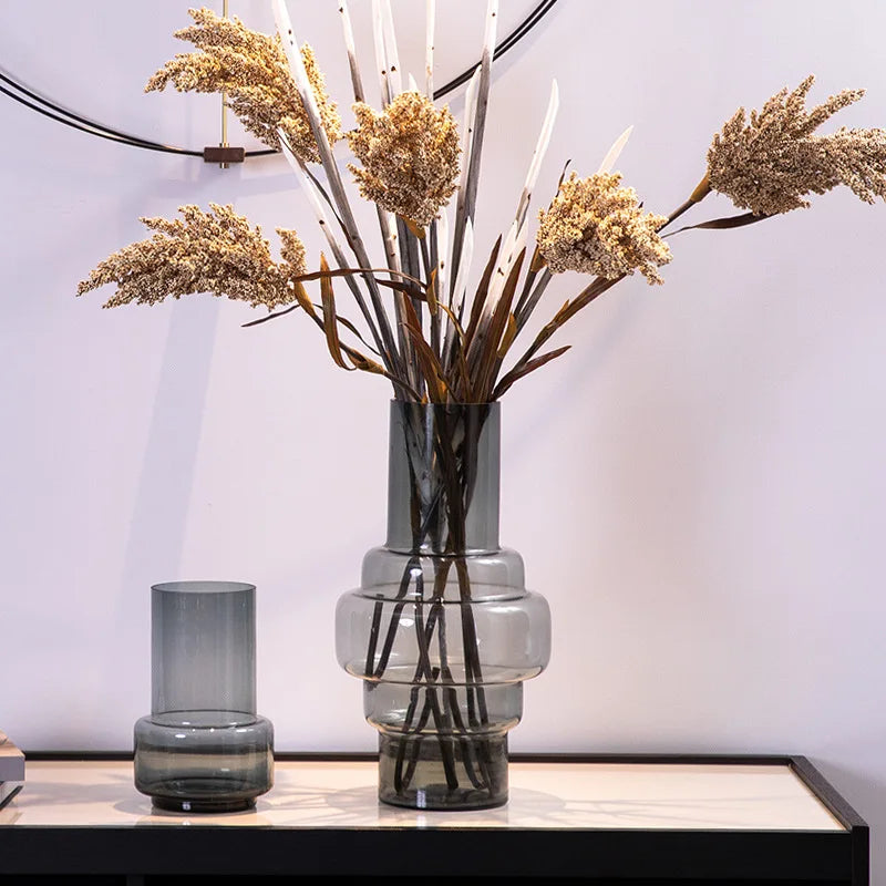 Flowery Coastal Art Glass Tabletop Vase High-end Living Room Water-raised Flowers Arrangement Ins Style Dwax