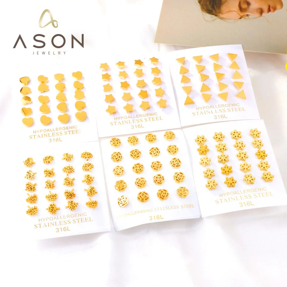 Simple 316L Stainless Steel Gold Plated  Stud Earrings Small Stud Earrings 10 Pair/set Ladies Custom Stud Earrings