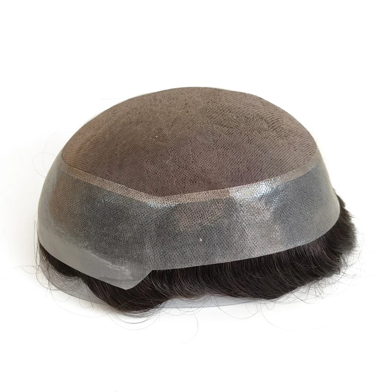 Mono Base Top Thin PU Skin Edge Around Human Hair Men Hair Piece Toupee