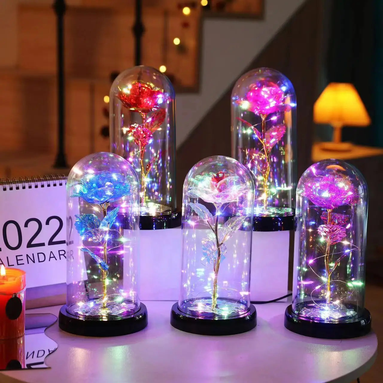 Popular Galaxy Color Roses with LED Light in PVC Dome Waterproof & Eco-Friendly for Indoor Use on Mother's Day & Valentine's Day