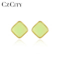 CZCITY Square Sterling Silver Gold Colorful Earing 925 S925 Trending Female Orange Retro Simple Earrings