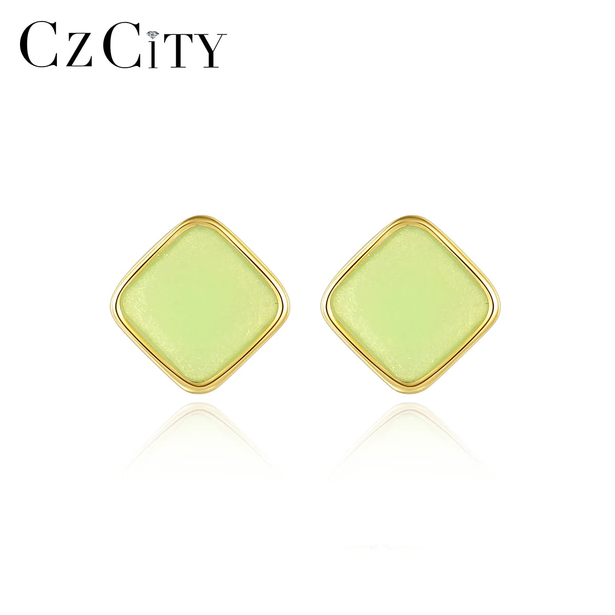 CZCITY Square Sterling Silver Gold Colorful Earing 925 S925 Trending Female Orange Retro Simple Earrings