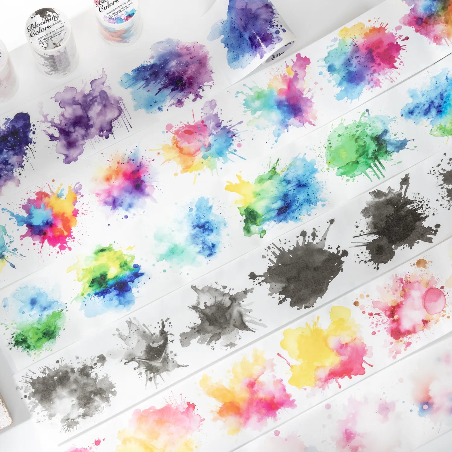 1 Roll PET Tape Blooming Colour Column Swoosh Watercolour Handbook DIY Material Decorative Loop Stickers