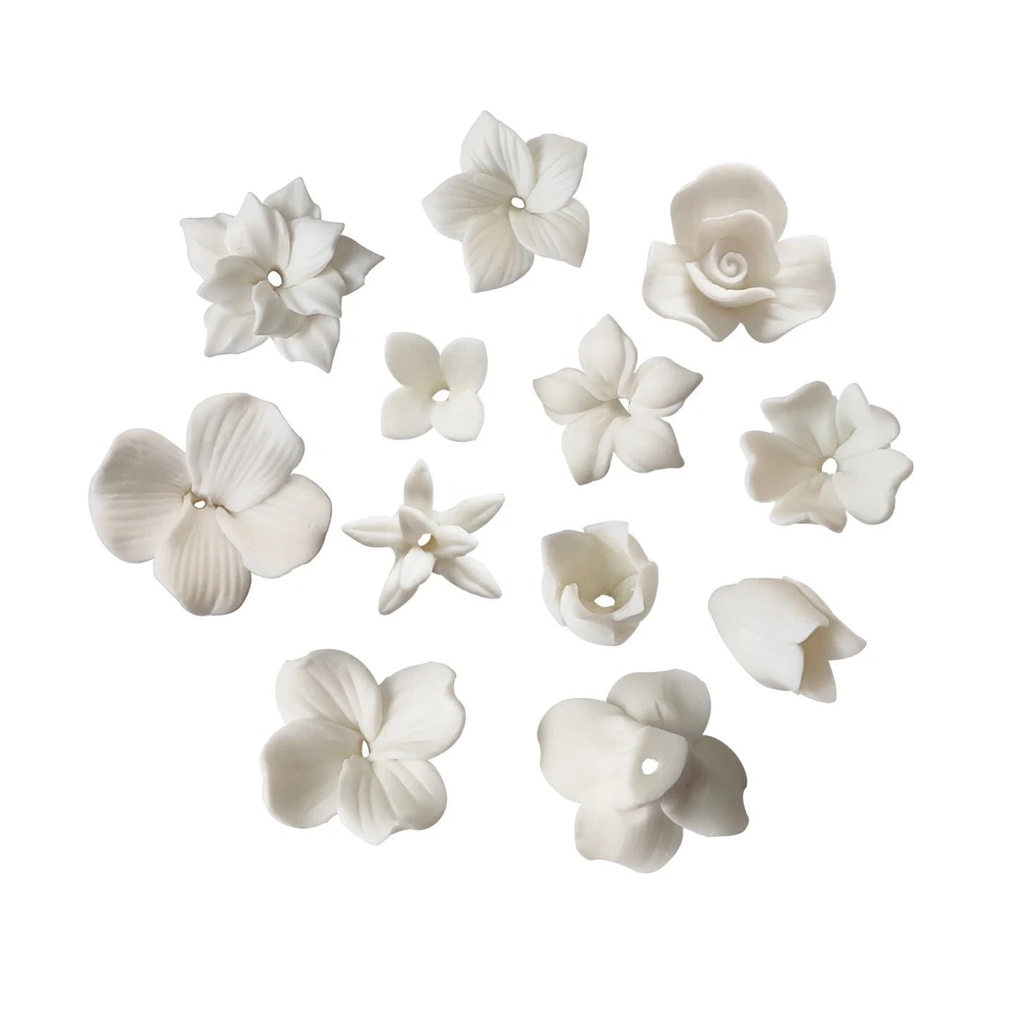 White Ceramic Flower Perforable Material Handmade Porcelain Floral Jewelry DIY Earrings for Wedding Making Accessories