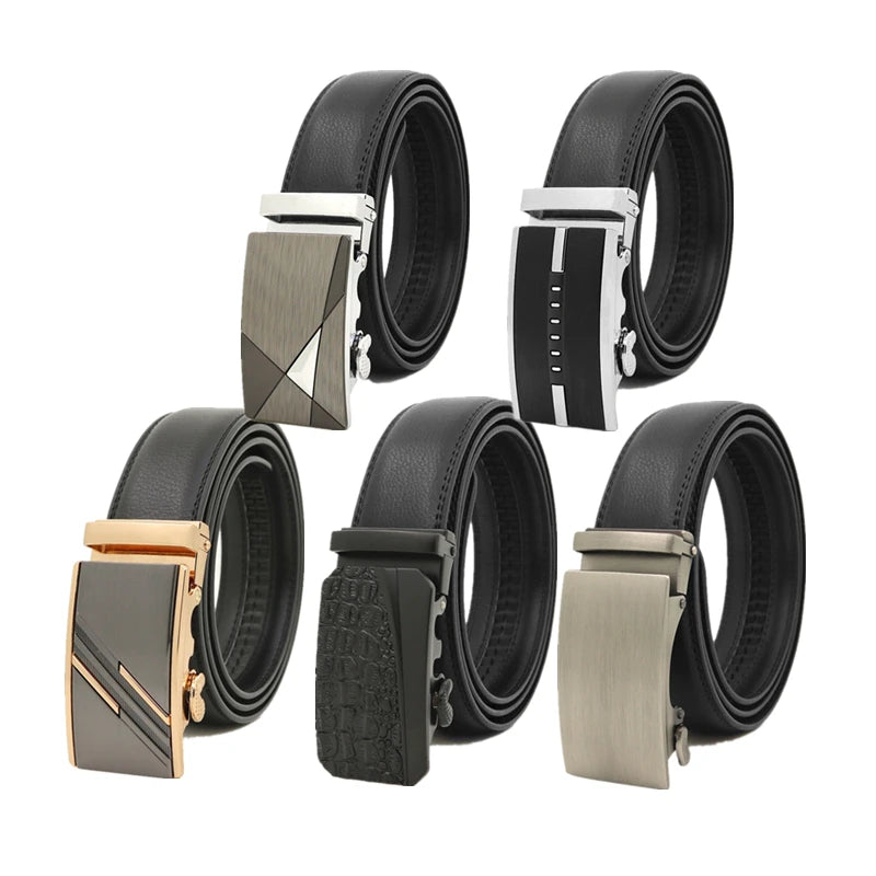 LQbelt Men's Genuine Leather Belt Automatic Buckle Belts for Man Cowhide Male Custom logo Ratchet Belt Factory