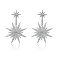 Chic Korean Double Star Zircon Drop Earrings for Women Elegant Crystal Silver Color Dangle Party Earrings Jewelry Gift