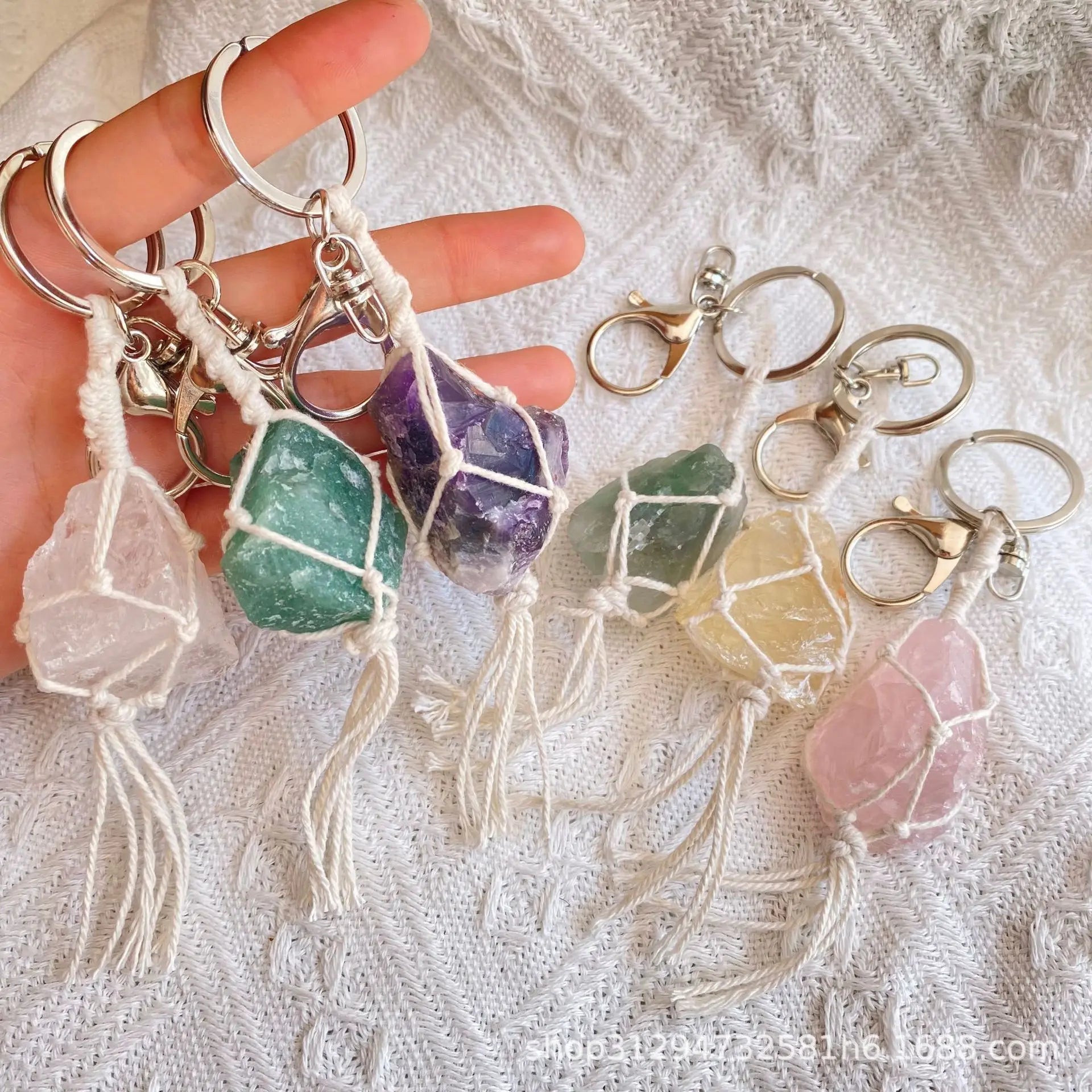 Wholesale Natural Rose Quartz Key Chain Raw Crystal Crafts Jewelry for Souvenir Gifts