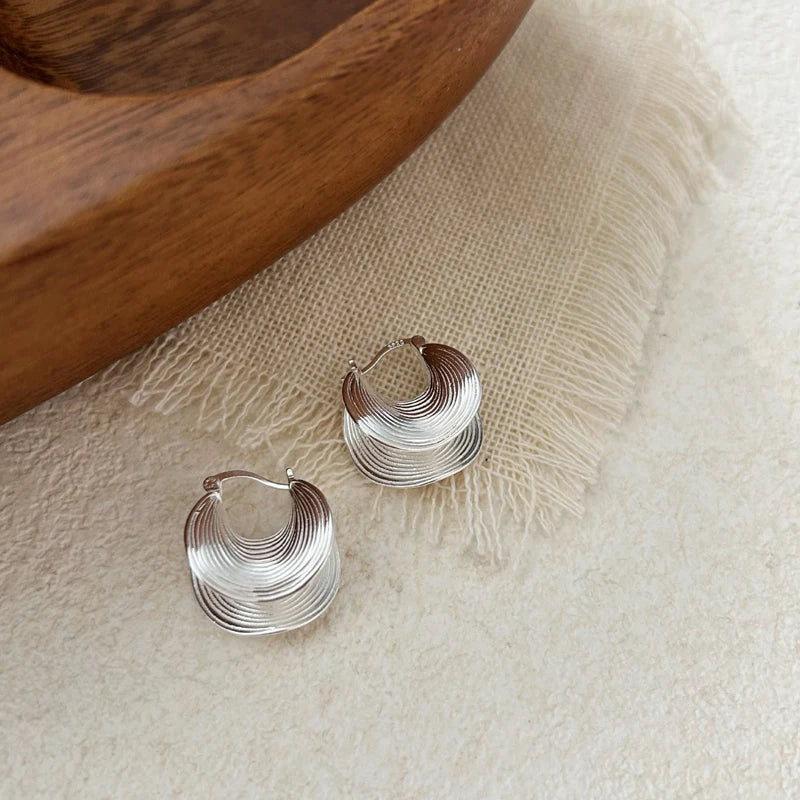 Top Grade Quality Handmade 925 Sterling Silver Multi-layer Texture Hoop Earrings for Women Gifts