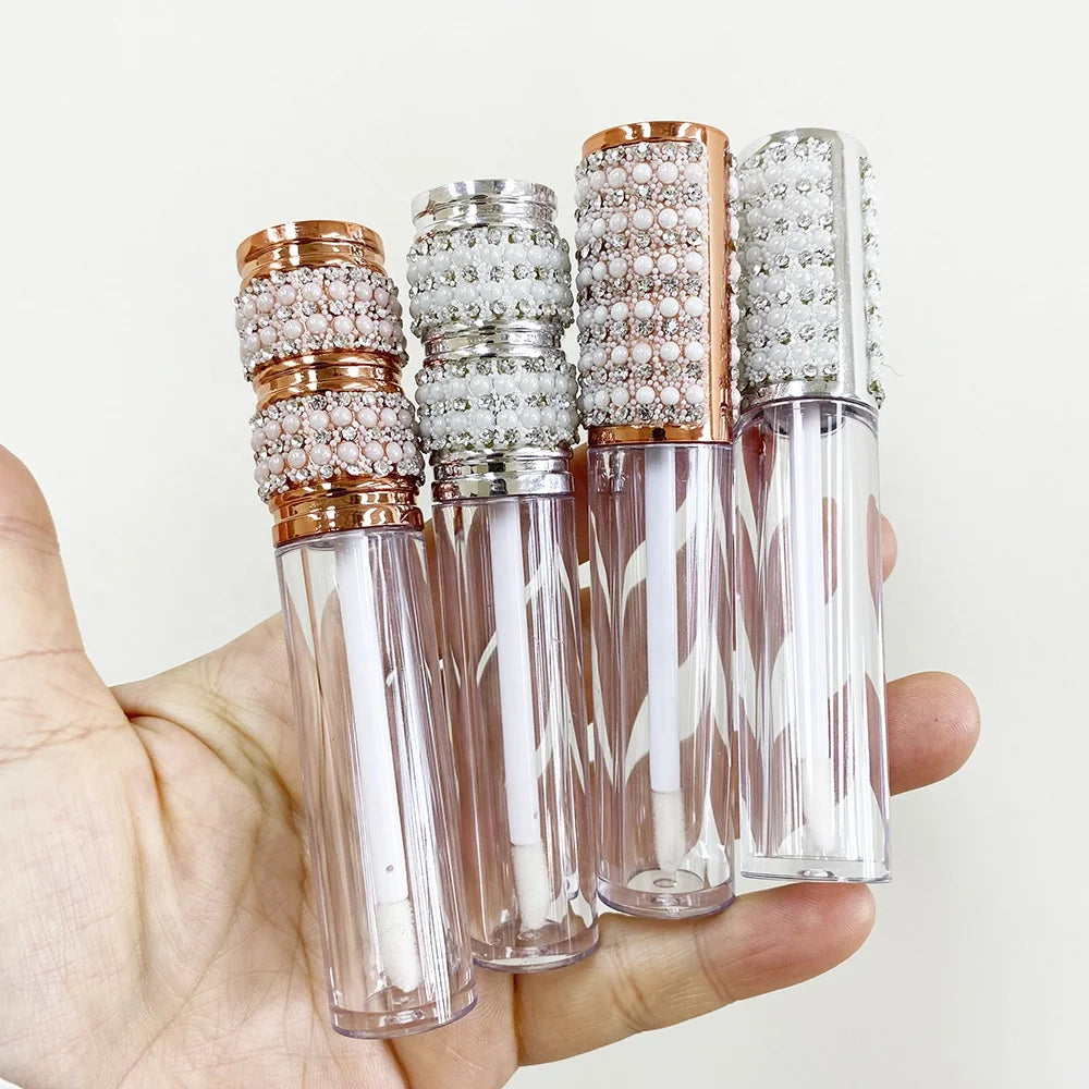 New Arrival Luxury 5ml Double Pearl Diamond Veneer Lip Gloss Packaging Empty Round Unique Lipgloss Tubes