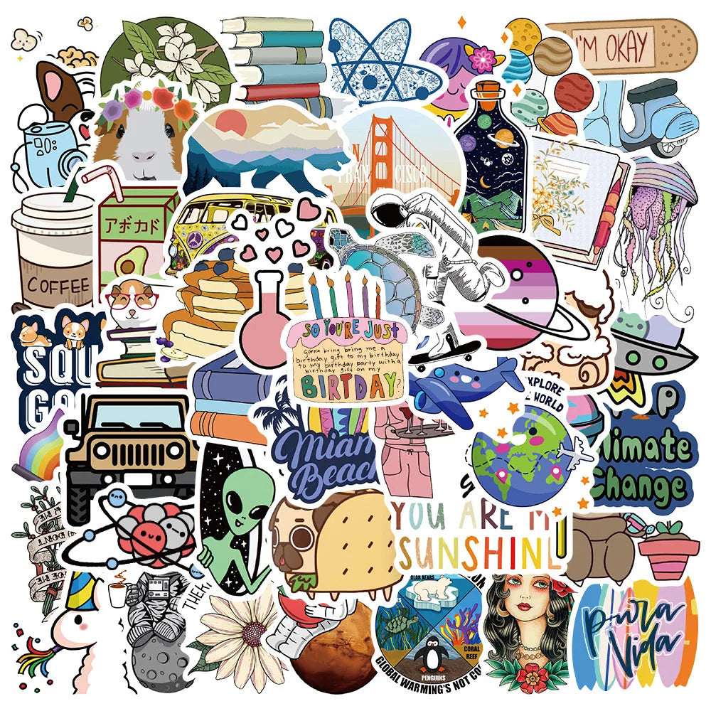 50PCS Cartoon Cute Animal Paper Stickers DIY Luggage Refrigerator Birthday Day Stickers Die Cut Sticker