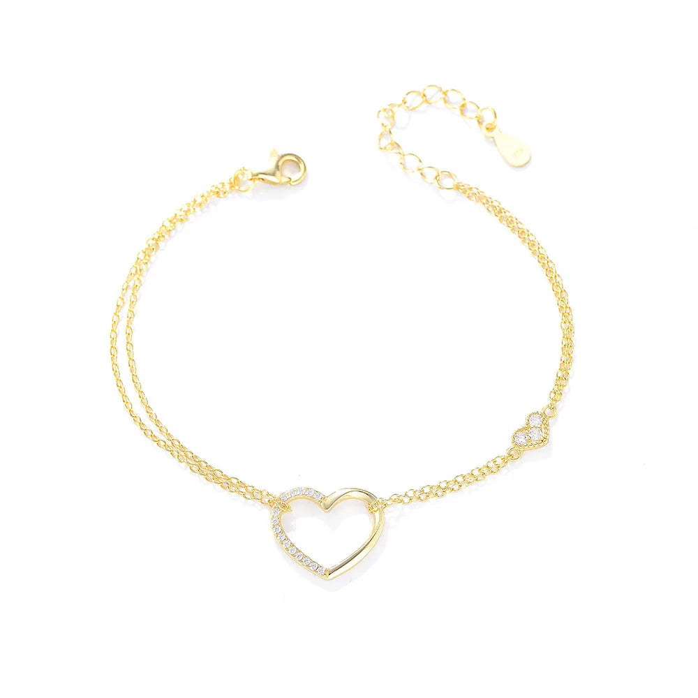 Wholesale Price Diamond Cubic Zirconia 925 Sterling Silver Bracelets for Women Heart-shaped Double-layer Simple Fashion Jewelry