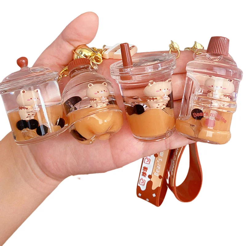 BSBH Kawaii DIY Liquid Oil Water Keychain Wholesale Milk Bottle Boba Keychain