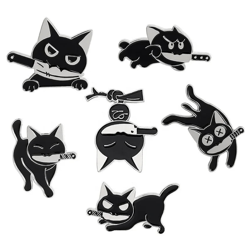 Cute Cartoon Cat Pins Set Cool Brooches Pin for Backpack Clothing Badge Enamel Lapel Packaging