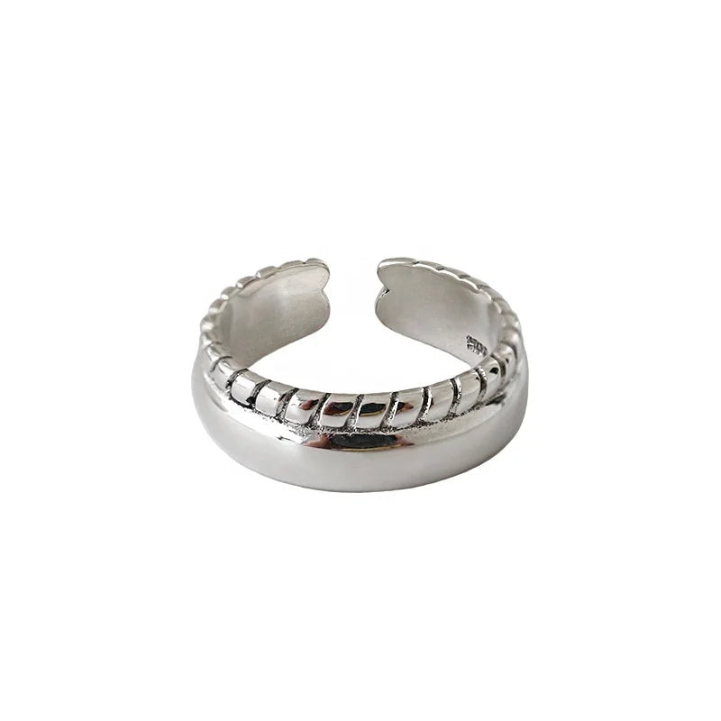 VIANRLA  18k White Gold Ring 935 Sterling Silver Open Thick Women Rings with Twisted Band Rings Jewelry Women