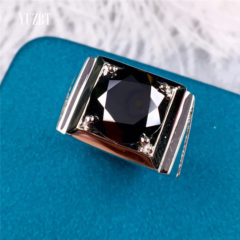 Classic 925 Silver Original 5 Carat Round Brilliant Cut Diamond Test Past Black Moissanite Ring for Men Wedding Fine Jewelry