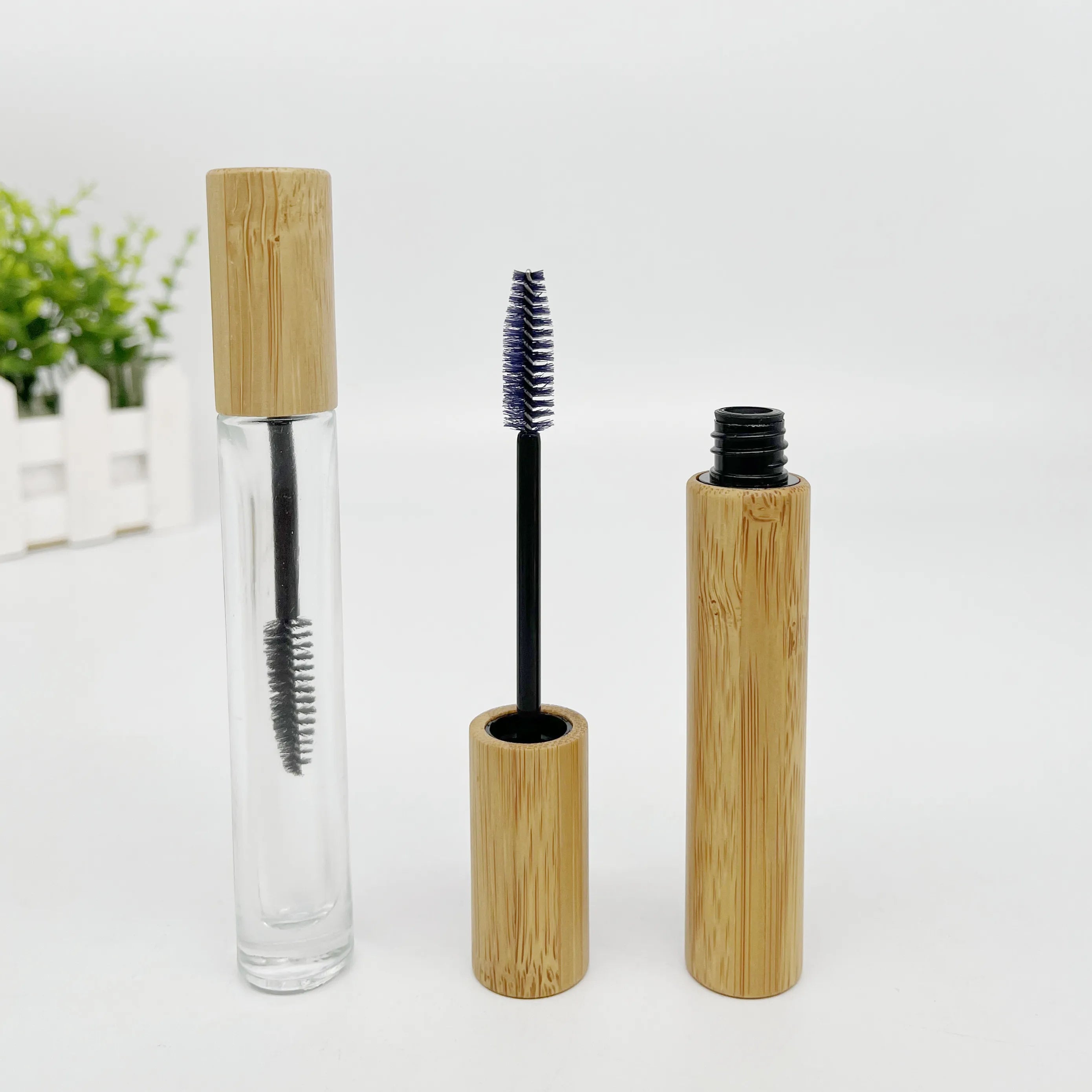Stock 10ml Empty Bamboo Eyelash Mascara Plastic clear Tubes Makeup Round Lipstick Bamboo Eyelash Makeup Tube Wooden Bottle