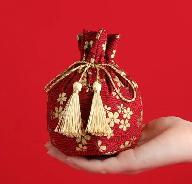 Embroidery Brocade Drawstring Bags Jewelry Organizer Chinese Lucky Pouches Silk Bags