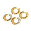 Classic Design Women's Two-Tone Yellow Silver Huggie Hoop Earrings 18K IP Plated Stainless Steel Trendy Patchwork Geometric