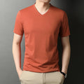 Top Grade Mercerized Cotton New Brand Summer Mens V-neck Collar T-shirt Short Sleeve Casual Tops Fashions Fashion Clothing