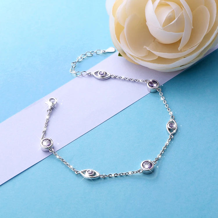Daochong Custom 925 Sterling Silver Gold Plated Cubic Zirconia Eye Evil Jewelry Bracelet
