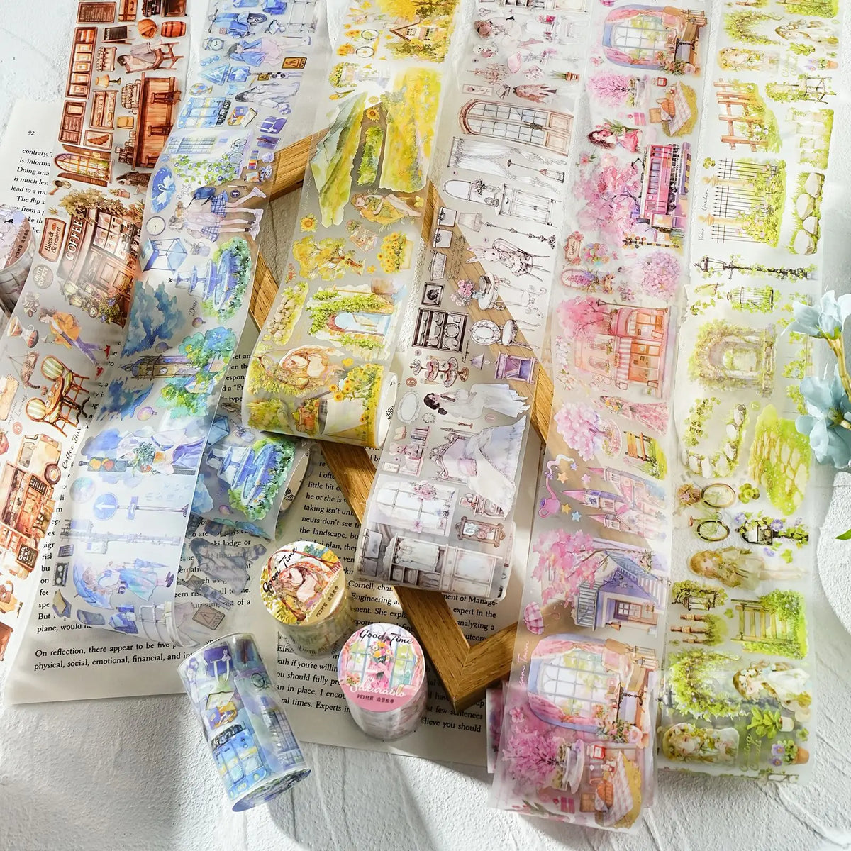 1Roll PET Tape Good Time Series Matte Scenery Handbook Decoration Material Loop Stickers MegaBDM