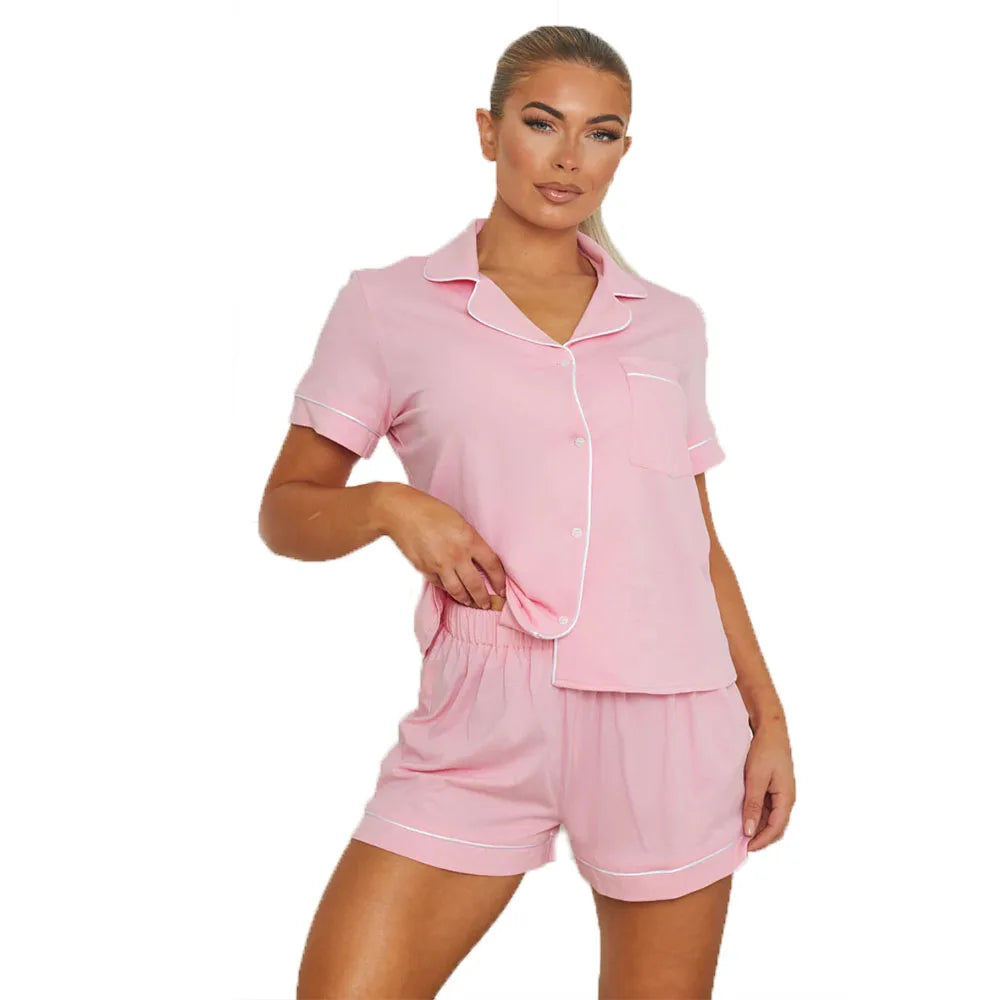 KY Femme Soft 100% Cotton Flannel Fabric Shirts BUTTON DOWN SHORTS Pajamas SET for Women