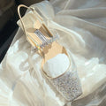 YQY002 New Luxury Ladies Flat Shoes Women One Line Diamond Shoes With Sequin Hollow Thick Heel Square Toe Mary Jane Sandals
