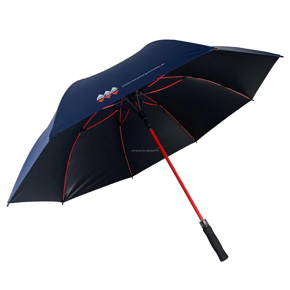 2020 Hot Sale High Quality 27-Inch Golf Umbrella with Red Fiberglass Frame and Black UV Coating