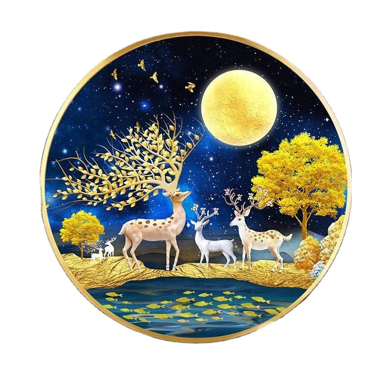 LS New 5D DIY Diamond Painting Kit Nordic Style Rich Deer Canvas Full Resin Drill Wall Art Printed Home Decor Cartoon Style