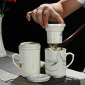 350ml Creative Ceramic Marble Pattern Tea Mug with Infuser Lid Coffee Cup Simple Couple Office Mug