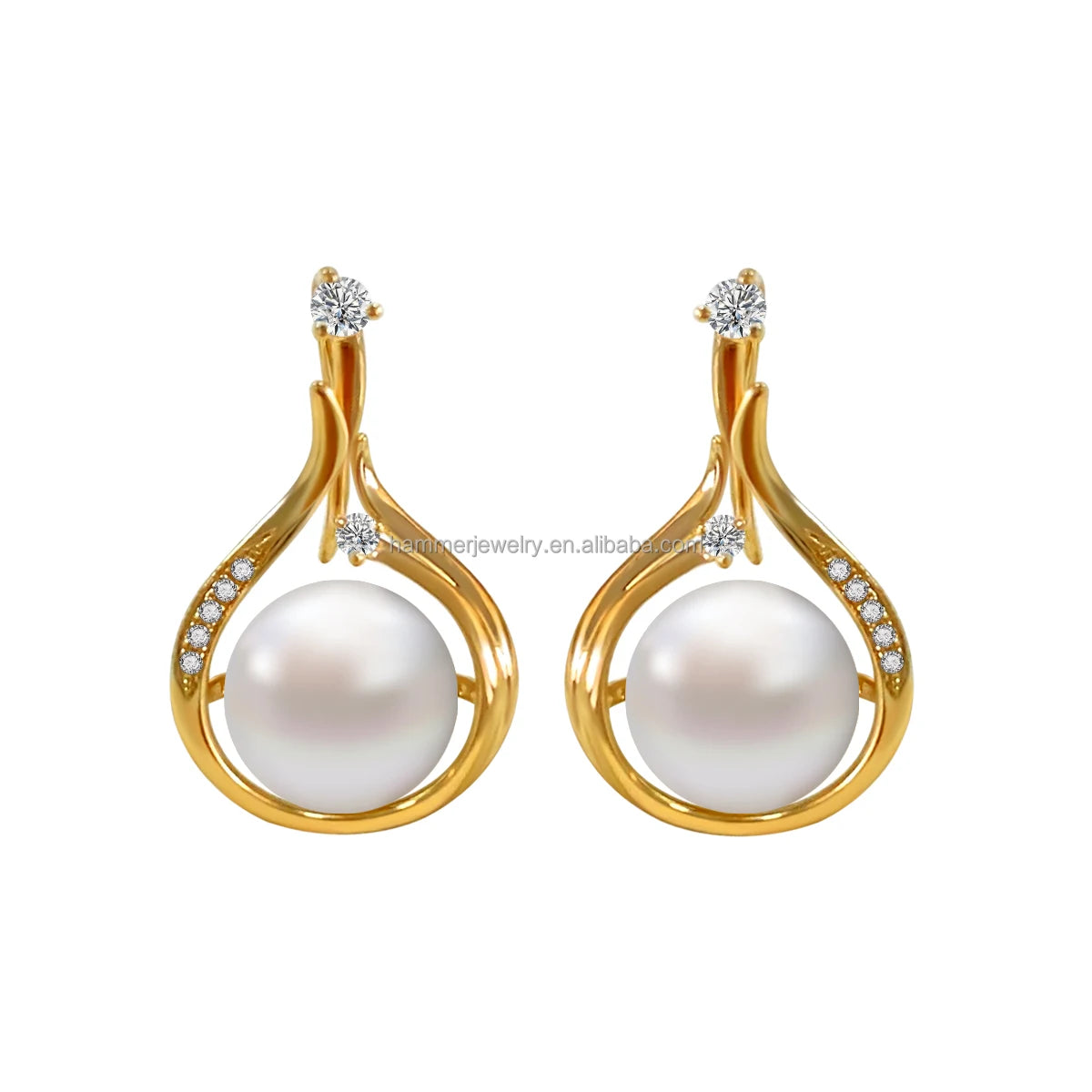 14K Solid Gold Drop Earrings Natural Freshwater Pearl with Lab Diamond Unique Luxury Wedding Anniversary Party Wholesale
