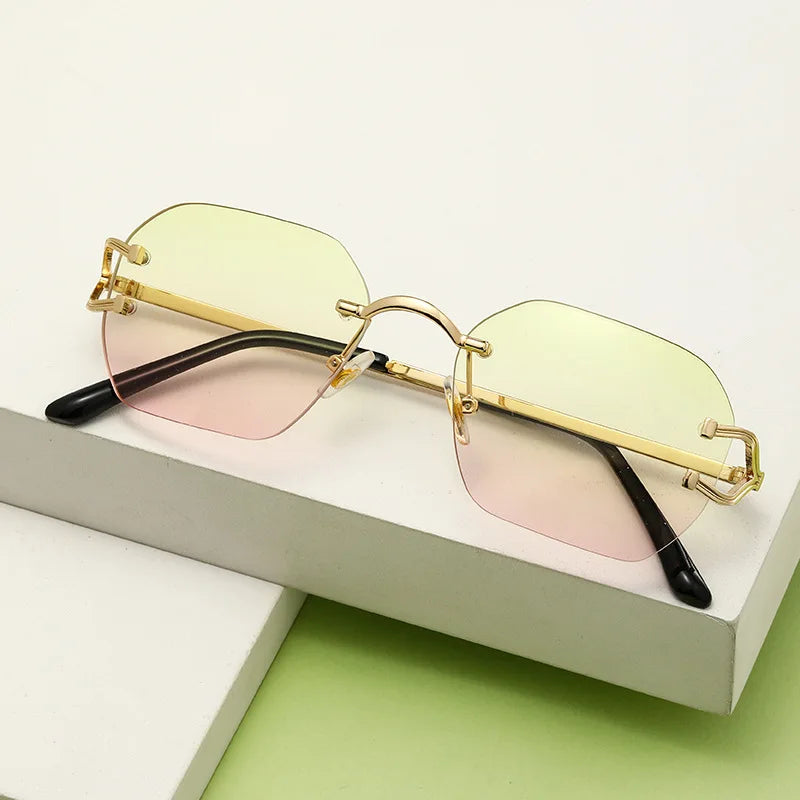 Personalized Colorful Square Sun Glasses Frameless Women Trendy Metal Trendy Fashion Uv400 Protection Sunglasses