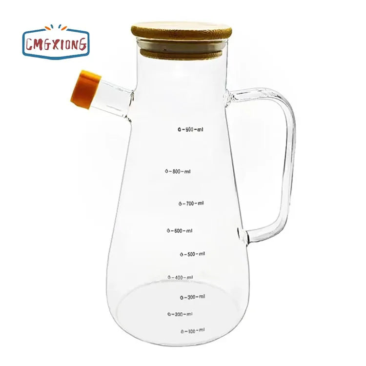 Kitchen Storage Transparent Glass Oil Bottle Heat-Resistant With Scale Handle Leak-Proof Sealing Soy Sauce Bottle Vinegar Bottle