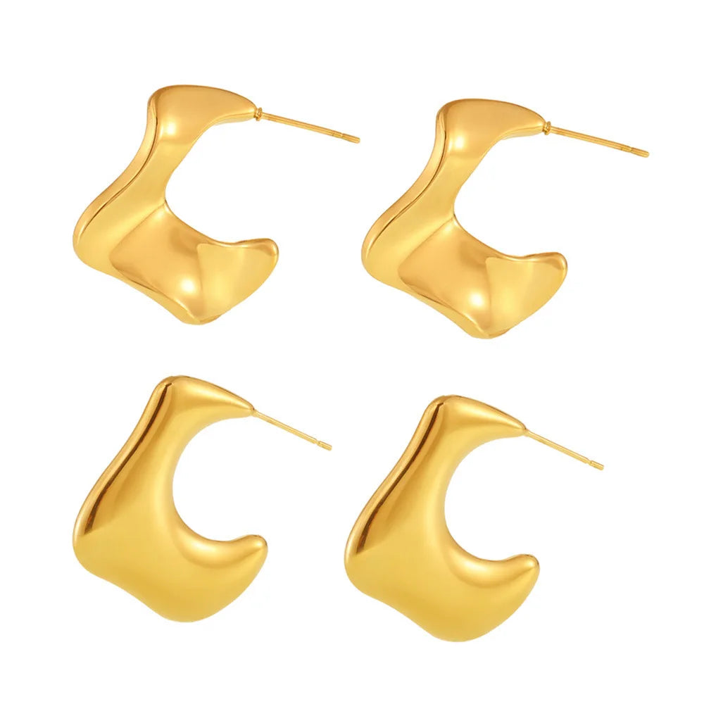 Irregular Folds C-shaped Earrings Stainless Steel PVD 18K Gold Plated Cold Wind Temperament Earrings