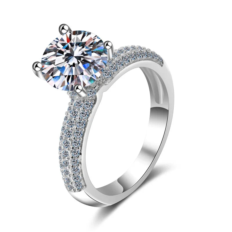 Fine Jewelry 925 Sterling Silver  Double Rows Stones Platinum Plated Moissanite Diamond Wedding Ring Jewelry