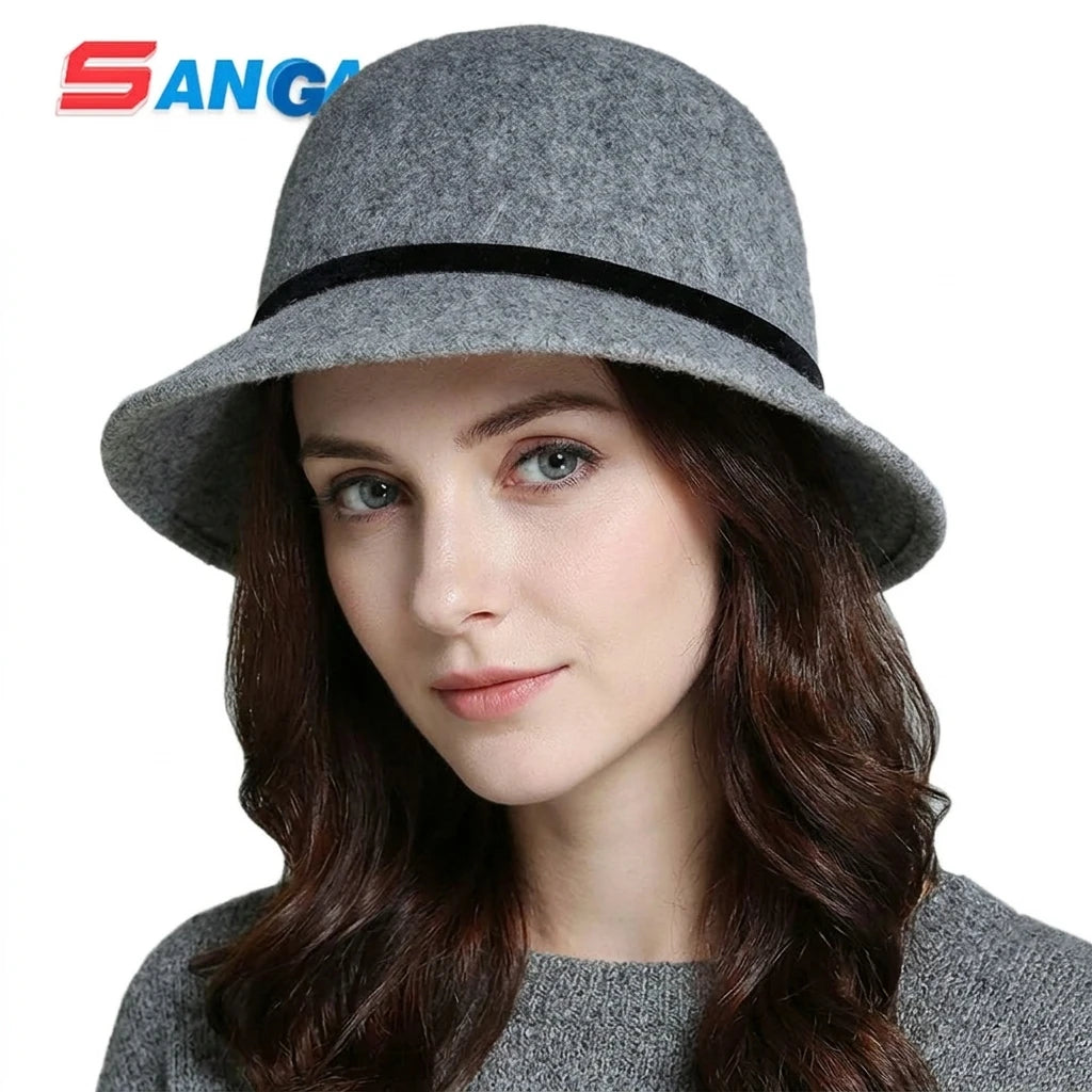 Large Denim Canvas Checked Adjustable Four Seasons Bucket Hat for Women Wholesale Felt Cheap Hats for Fashion Style Wool Felt