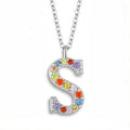 Personalized 925 Sterling Silver Colorful CZ Stones Initial Letter S Pendant Alphabet Necklace for Women